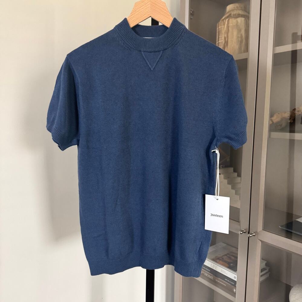 3sixteen Knit Crewneck Short Sleeve Cotton Linen Blue T-Shirt XL NEW Sweater Tee